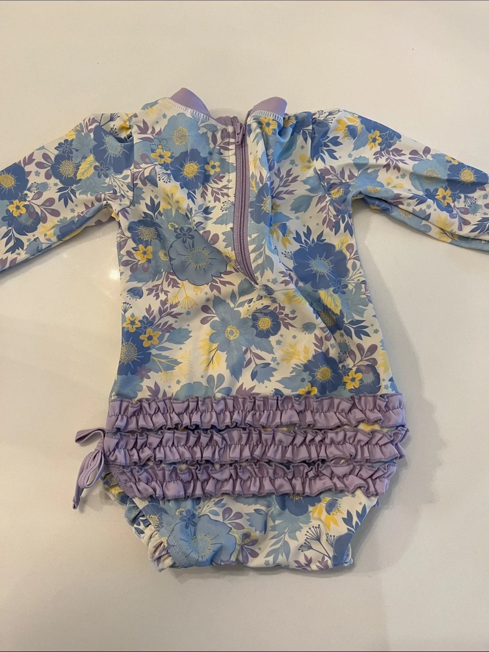 Floral Long Sleeve Baby Swimsuit - Blue, Yellow, Lavender